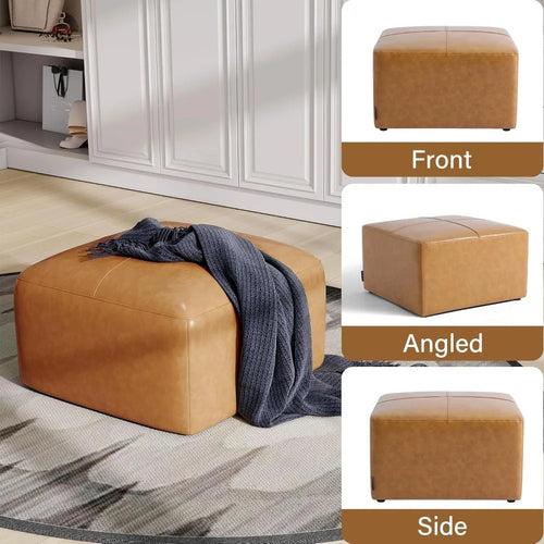 Leather Upholstered Square Ottoman Footstool