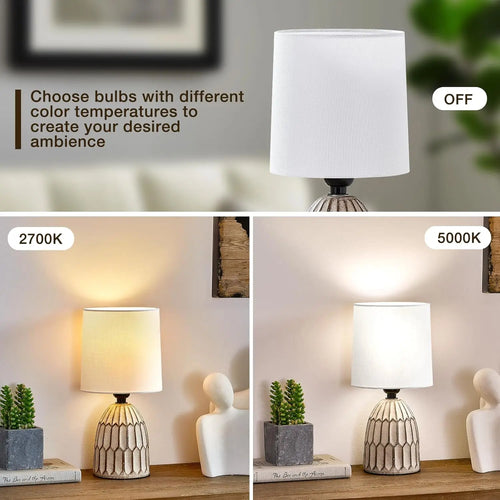 Hand-painted boho ceramic table lamps set by The Finishing Touch Decor, featuring intricate designs and warm lighting.