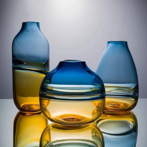 Gradient Blue to Amber Wave Handmade Glass Vase - The Finishing Touch Decor