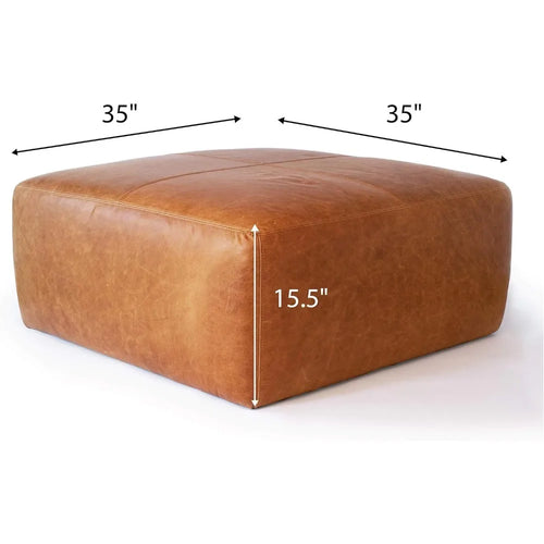 Cognac Tan Leather Hide Square Sequoia Ottoman Table - The Finishing Touch Decor