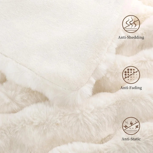 Faux Rabbit Fur Bubble Ribbed Plush Throw Blanket