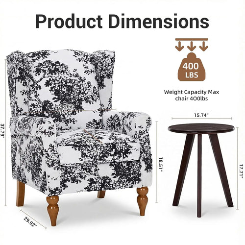 Upholstered floral wingback accent chair with matching small table, stylish and comfortable small furniture from The Finishing Touch Decor.