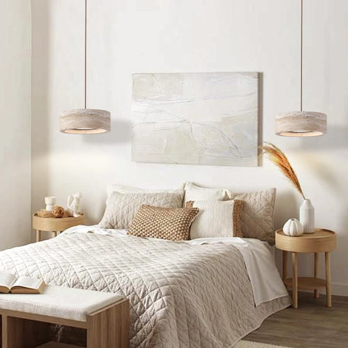 Modern Travertine Pendant Lights Natural Yellow Stone LED Hanging Lamps Indoor Decor Lighting Bedroom Dining Room Bar Study