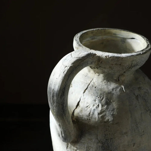 White Distressed Handmade Ceramic Pitcher Vase