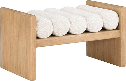 177Cream Waverly Collection Modern | Contemporary Bench with Solid Wood Rich Natural Finish, Luxurious Cream Boucle Fabric