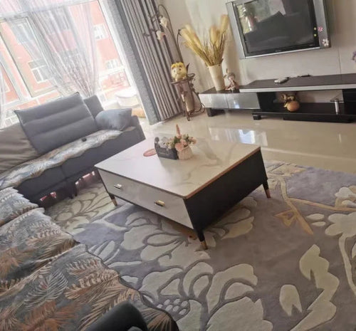 Grey Floral Pattern Thick Domestic Wool Area Rug
