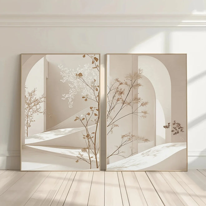Minimalist Beige Architectural Picture Canvas Print Wall Art Duo