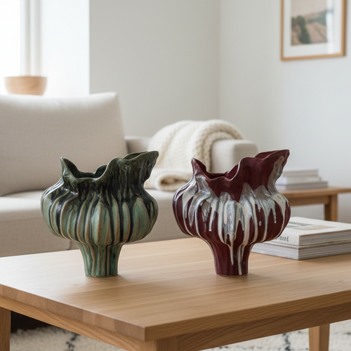 Irregular drip Wabi Sabi porcelain ceramic vase, decorative design with organic, imperfect shape, crafted by The Finishing Touch Decor