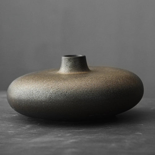 Zen Ceramic Vase Flat Mouth Japandi Pot Vase - The Finishing Touch Decor