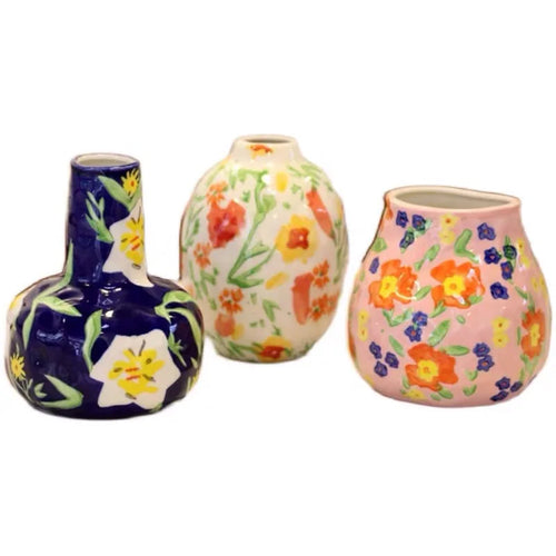 French hand-painted ceramic mug from The Finishing Touch Decor with floral design, ideal as a luxury home decor or retro flower vase.