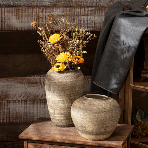 Distressed Beige Stone Ceramic Wabi Sabi Style Vases - The Finishing Touch Decor