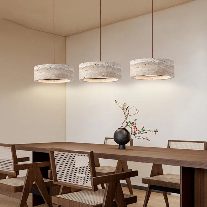 Modern Travertine Pendant Lights Natural Yellow Stone LED Hanging Lamps Indoor Decor Lighting Bedroom Dining Room Bar Study