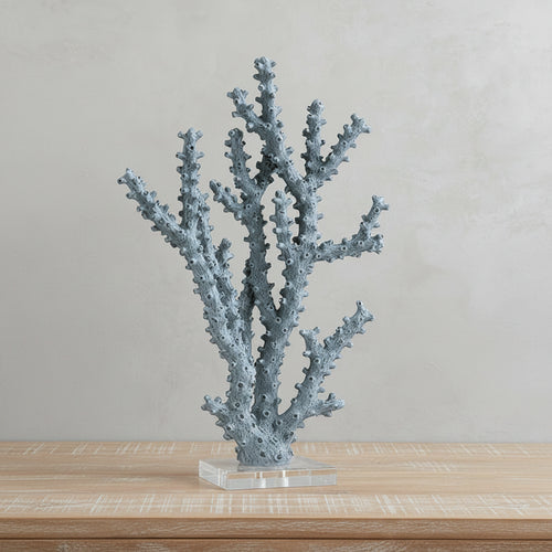 Blue resin simulated coral branch sculpture, table art piece by The Finishing Touch Decor, showcasing intricate coral-like details.