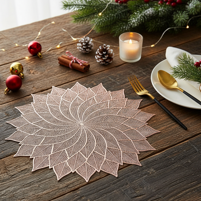 Holiday Metallic Flower Round Table Placemat