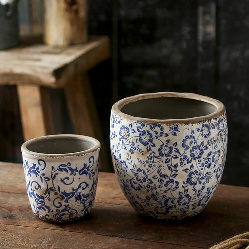 Chinese Antique Blue & White Pastoral Design Pottery Planter - The Finishing Touch Decor