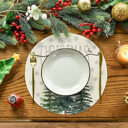 Merry Christmas Pine Tree Round Placemats - Set of 4