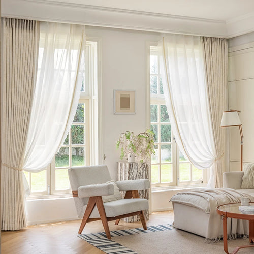 Thickened French Cream Apricot Chenille Window Curtain - The Finishing Touch Decor