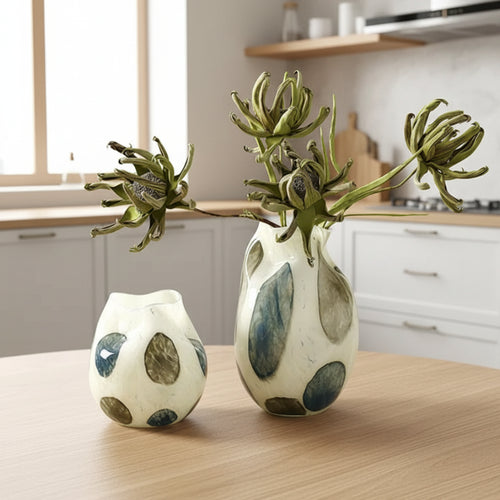 Retro Blue & Green Glass Bubble Vases