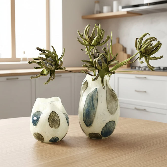 Retro Blue & Green Glass Bubble Vases