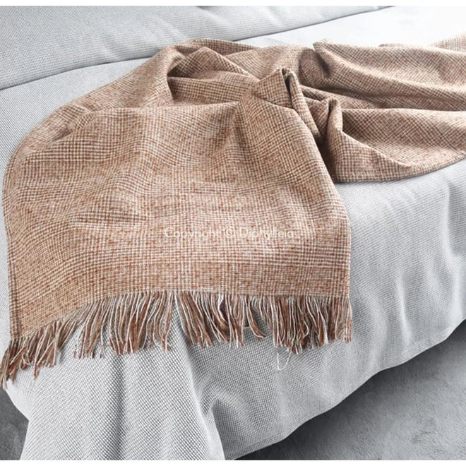 Diphylleia Beautiful Rust Orange Woven Sofa Throw Blanket With Tassels Cozy Bed Scarf Rug For Couch Fall Halloween Decoration