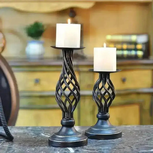 Intricate Iron Pillar Candle Holder