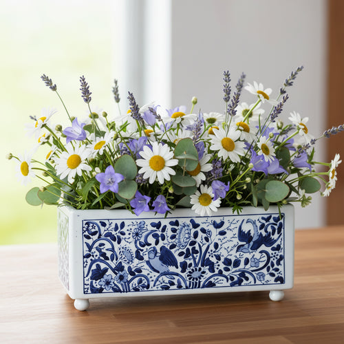 Blue & White Porcelain Flowerpot Rectangular Planter
