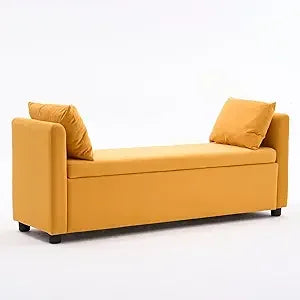 Storage Bench for Bedroom, 55" End of Bed Bench for King Size Bed, Modern Upholstered Long Ottoman Bench with Arms and 2 Pillows