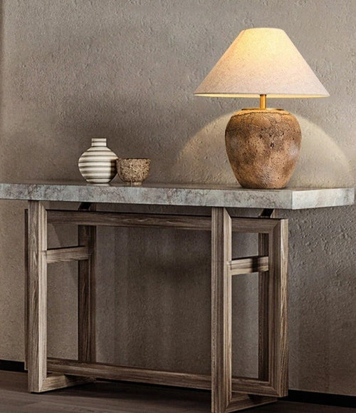 Round Rustic Wabi Sabi Ceramic Nordic Textured Table Lamp - The Finishing Touch Decor