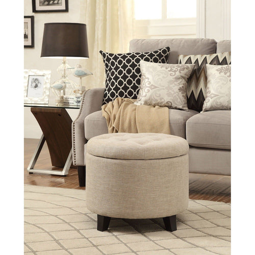 Upholstered Tufted Round Ottoman Footstool, Burlap Beige - The Finishing Touch Decor