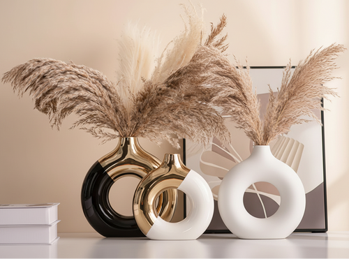 Gold Accent Ceramic Donut Vase