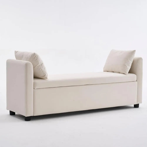 Storage Bench for Bedroom, 55" End of Bed Bench for King Size Bed, Modern Upholstered Long Ottoman Bench with Arms and 2 Pillows