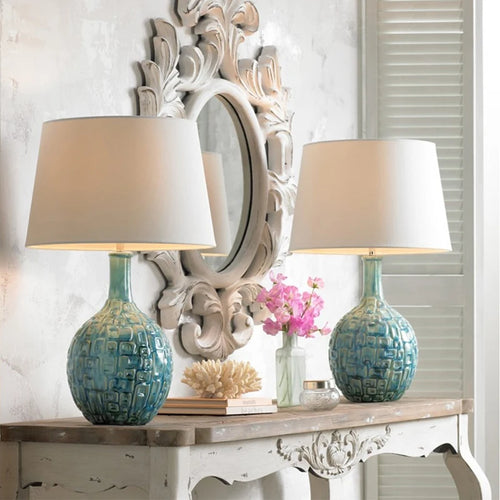 Blue Glaze Honeycomb Ceramic Table Lamp