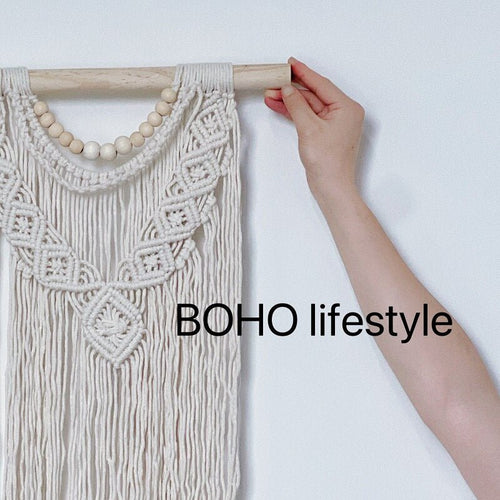 Draped Macrame Handwoven Bohemian Cotton Tapestry - Includes Stick - The Finishing Touch Decor