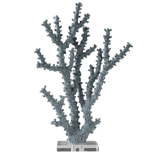 Blue resin simulated coral branch sculpture for table decor, showcasing intricate coral-like details and vibrant ocean-inspired color.