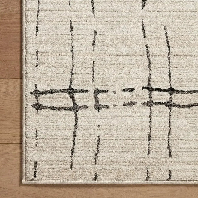 Sand & Grey Low Pile Line Pattern Area Rug 8x10