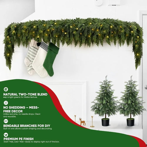 Indoor/Outdoor Faux Pine Pre-Lit 9 ft Christmas Tree Garland - 2Pcs