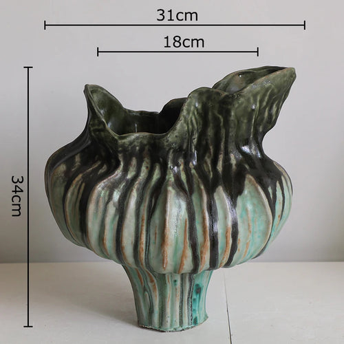 Irregular drip wabi sabi porcelain ceramic decorative vase with a textured, organic design, ideal for modern home decor.