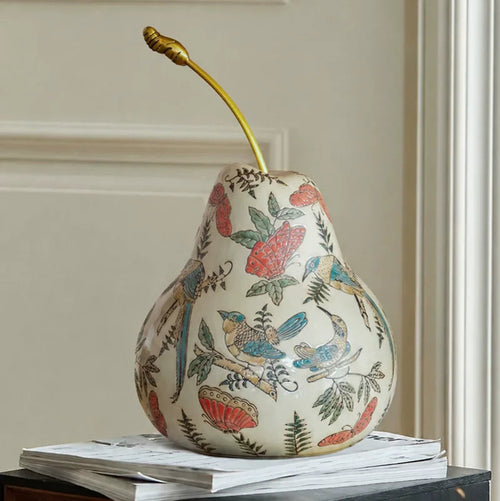 Ceramic Chinese Painted Pear 14" Table Statue