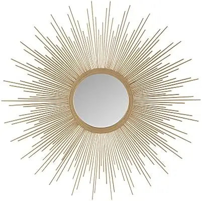 Gold Tone Iron Metal Large Sunburst Wall Art Mirror - The Finishing Touch Decor
