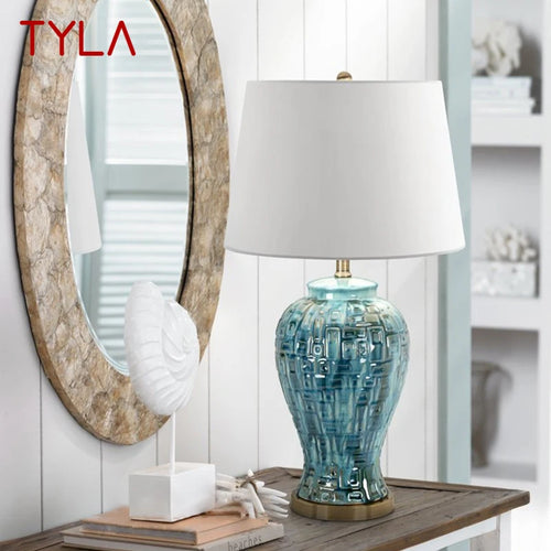 Blue Glaze Honeycomb Ceramic Table Lamp