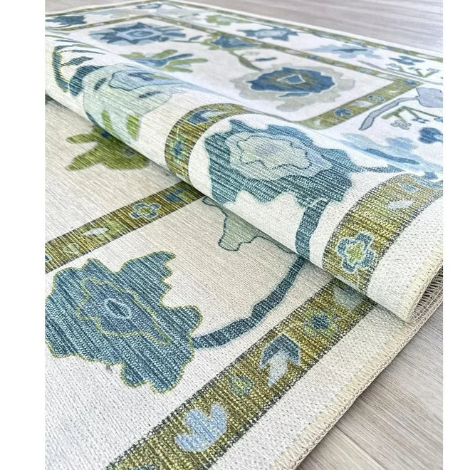Classic Vintage Cream Green Floral Pattern Large Area Rug - The Finishing Touch Decor