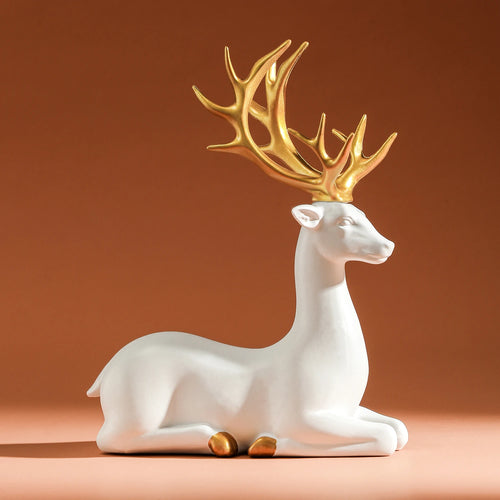 White & Gold Reindeer Holiday Table Figurine Statues