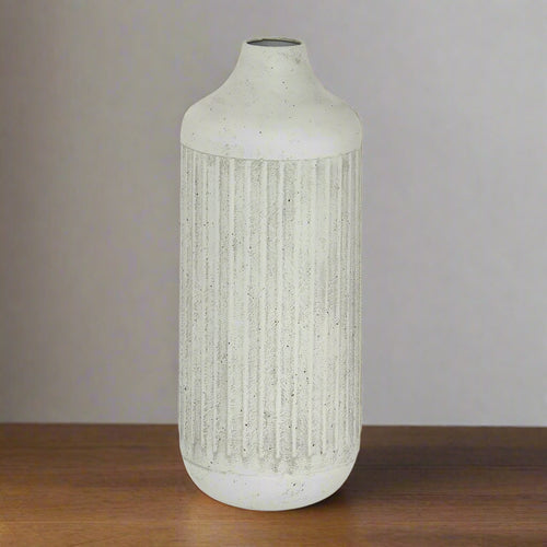 17 Inch Tall Gray Iron Cylinder Vase Textured Surface Decorative Home Accent Indoor Use Rubber Stoppers Minimalist Design