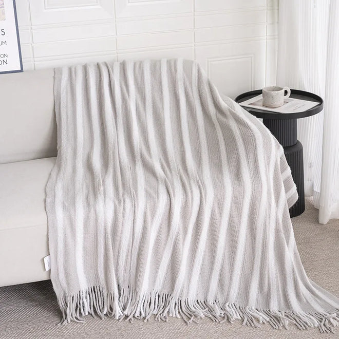 Striped Knit Coastal Lightweight Throw Blanket