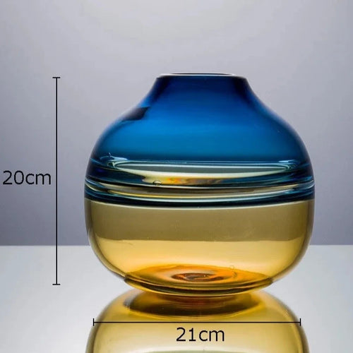 Gradient Blue to Amber Wave Handmade Glass Vase - The Finishing Touch Decor