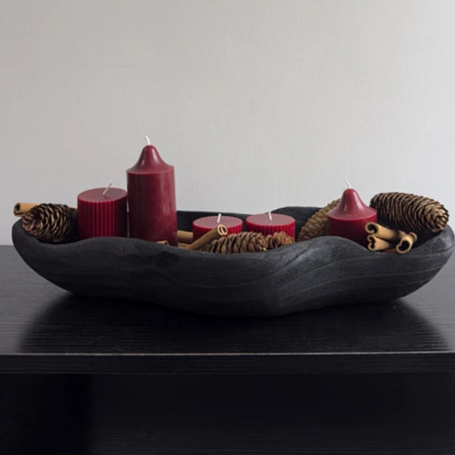 Wood Black Storage Tray Desktop Decorative Kitchen Storage Organizer Accessories Retro Ornament Storage Container Fruit Bowls