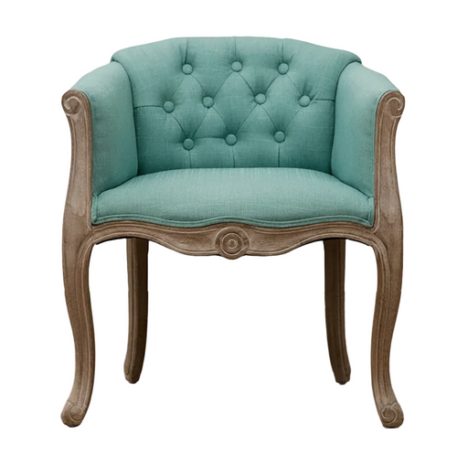 Solid wood antique American country accent chair with curved armrests and vintage finish, suitable for small furniture decor.