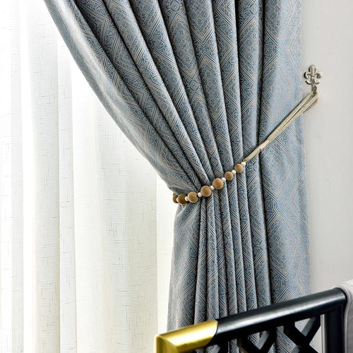 French Blue Luxury Jacquard Heavy Textured Curtains - The Finishing Touch Decor