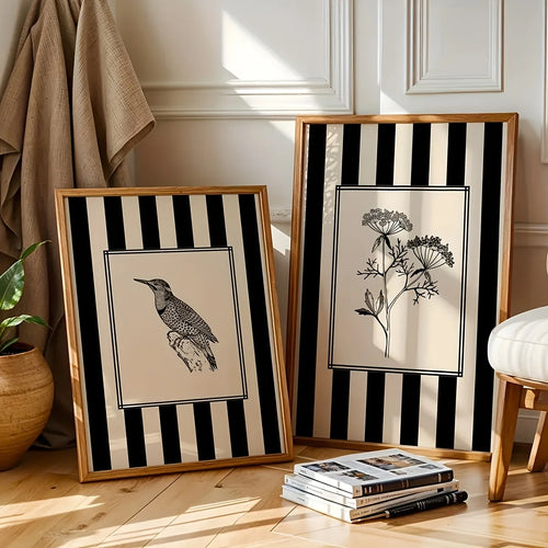 Black Striped Set of 2 Canvas Wall Art Prints
