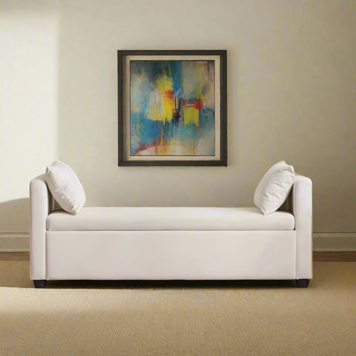 Storage Bench for Bedroom, 55" End of Bed Bench for King Size Bed, Modern Upholstered Long Ottoman Bench with Arms and 2 Pillows